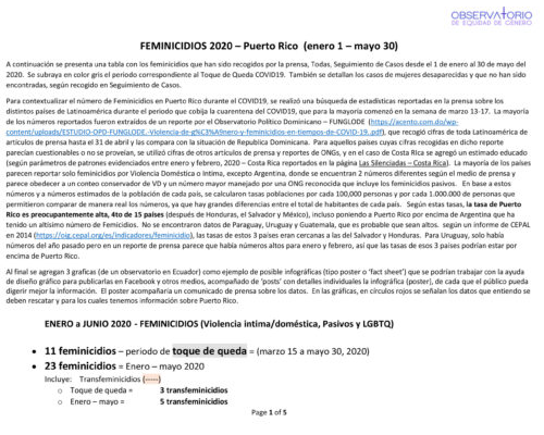 Boletín #5 (14/abr/2020) – FEMINICIDIOS 2020: Puerto Rico