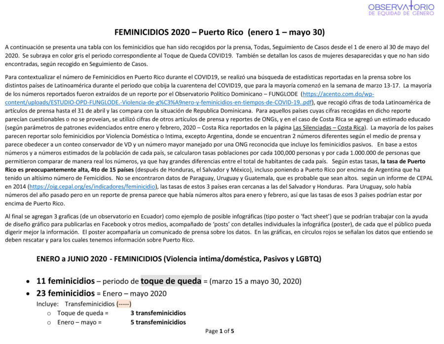 Boletín #5 (14/abr/2020) - FEMINICIDIOS 2020: Puerto Rico