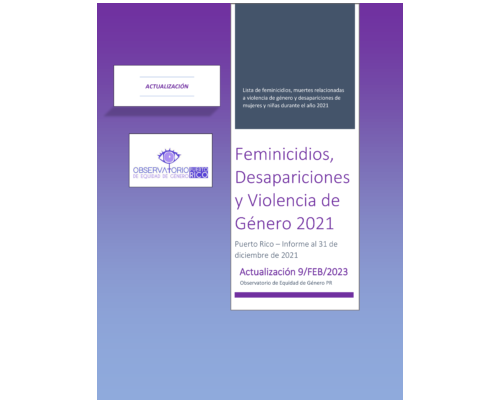 2021 (actualizado 02/2023) – Feminicidios por categoría y mujeres desaparecidas